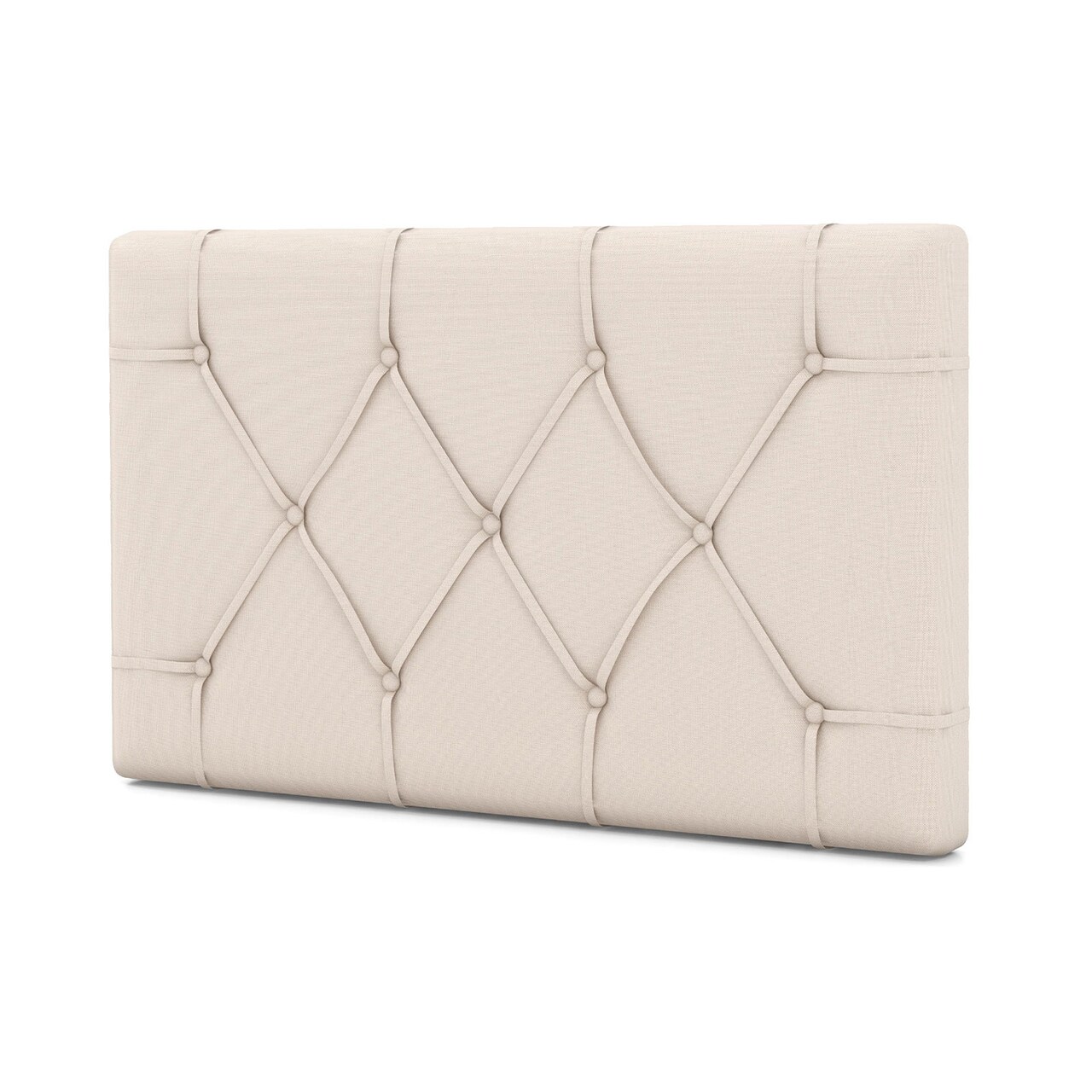 Beige Upholstered Twin Headboard with Adjustable Height, Button Tufted Design